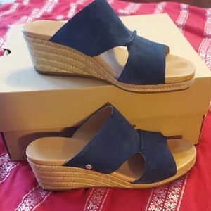 UGG Navy Suede Wedge Sandals
